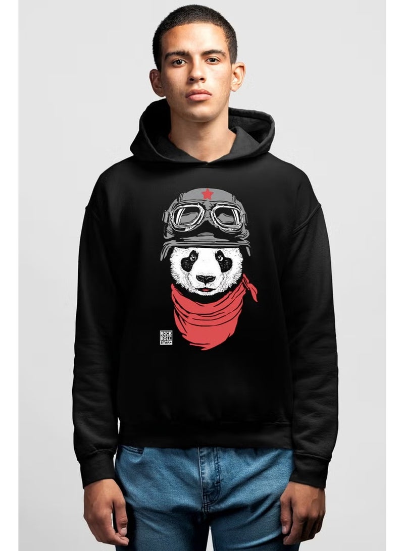 Rock & Roll Bandana Panda Black Hooded Men's Sweatshirt